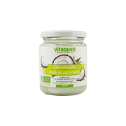 Olio di cocco puro in vasetto di vetro per uso cosmetico e alimentare. certificato biologico e vegano